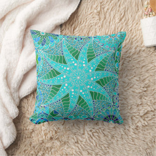 Star Mandala Aqua Sea Green Blue Kissen