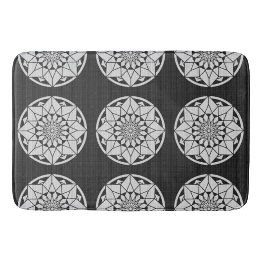 Star Mandala strickt schwarz & weiß Badematte (Vorderseite)