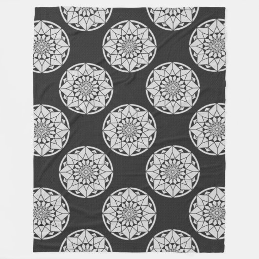 Star Mandala strickt schwarz & weiß Fleecedecke (Vorderseite)