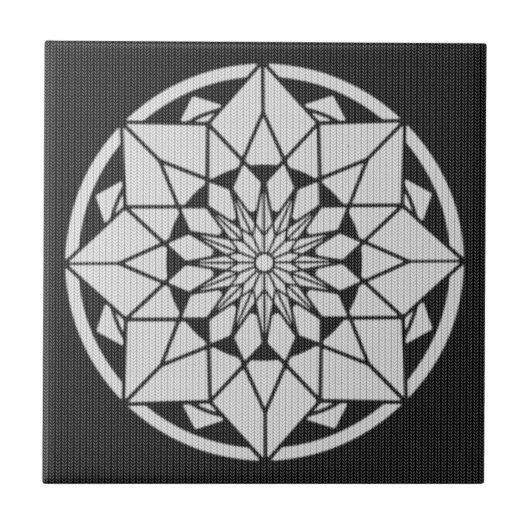 Star Mandala strickt schwarz & weiß Fliese (Vorderseite)