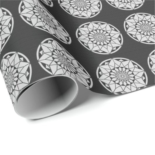 Star Mandala strickt schwarz & weiß Geschenkpapier (Rolleneckpunkt)