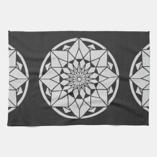 Star Mandala strickt schwarz & weiß Handtuch (Horizontal)