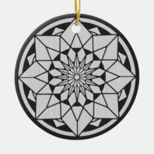 Star Mandala strickt schwarz & weiß Keramikornament