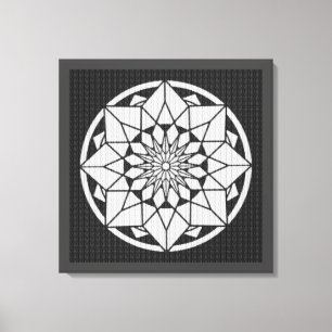 Star Mandala strickt schwarz & weiß Leinwanddruck