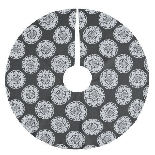 Star Mandala strickt schwarz & weiß Polyester Weihnachtsbaumdecke (Vorderseite)