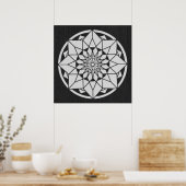 Star Mandala strickt schwarz & weiß Poster (Küche)