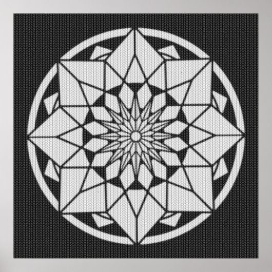 Star Mandala strickt schwarz & weiß Poster (Vorne)