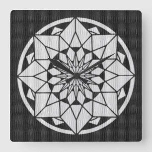 Star Mandala strickt schwarz & weiß Quadratische Wanduhr
