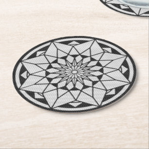 Star Mandala strickt schwarz & weiß Runder Pappuntersetzer