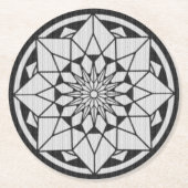 Star Mandala strickt schwarz & weiß Runder Pappuntersetzer (Vorderseite)