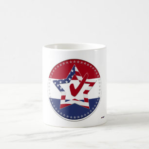 Star mit US-Flagge, Roter Karo & 50 Sterne - rund Kaffeetasse