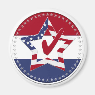 Star mit US-Flagge, Roter Karo & 50 Sterne - rund Magnet