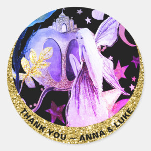 *~* Star Moon Fairy Tales Gold Glitzer Burg Runder Aufkleber