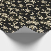 Star Moon Spark Night Galaxy Black Champaigne Gold Geschenkpapier (Ecke)