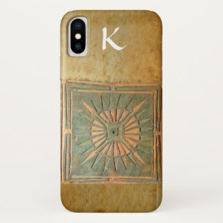 STAR MORGEN, gelb, braun, weißes Monogramm iPhone X Hülle