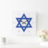 Star of David Blue White Hour Hands Quadratische Wanduhr (Zuhause)