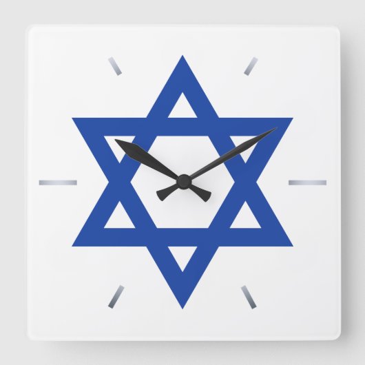 Star of David Blue White Hour Hands Quadratische Wanduhr (Vorderseite)
