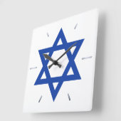 Star of David Blue White Hour Hands Quadratische Wanduhr (Winkel)