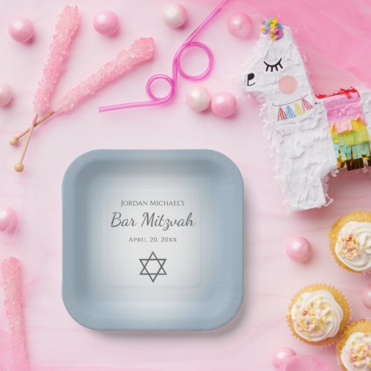 Star of David Simple Blue Modern Bat Mitzvah Pappteller (Party)