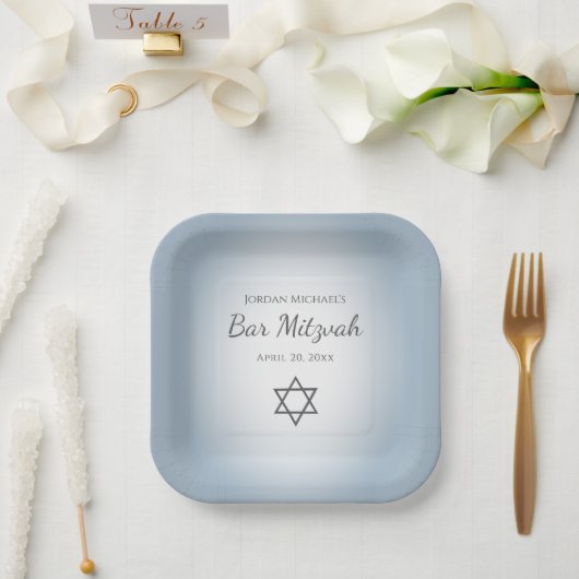 Star of David Simple Blue Modern Bat Mitzvah Pappteller (Hochzeit)