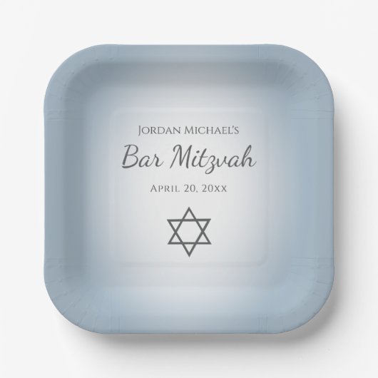 Star of David Simple Blue Modern Bat Mitzvah Pappteller (Vorderseite)