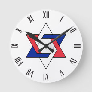 Star of David symbol stylised France three colors Runde Wanduhr