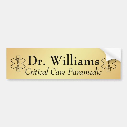 Star of Life EMT Paramedic Personalized EMS Gold Autoaufkleber (Vorne)