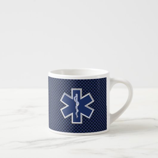 Star of Life Paramedic EMS auf blauem Kohlenstofff Espressotasse (Rechts)
