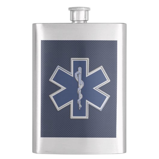Star of Life Paramedic EMS auf blauem Kohlenstofff Flachmann (Vorderseite)
