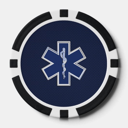 Star of Life Paramedic EMS auf blauem Kohlenstofff Pokerchips (Vorderseite)