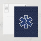 Star of Life Paramedic EMS auf blauem Kohlenstofff Postkarte (Vorne/Hinten)
