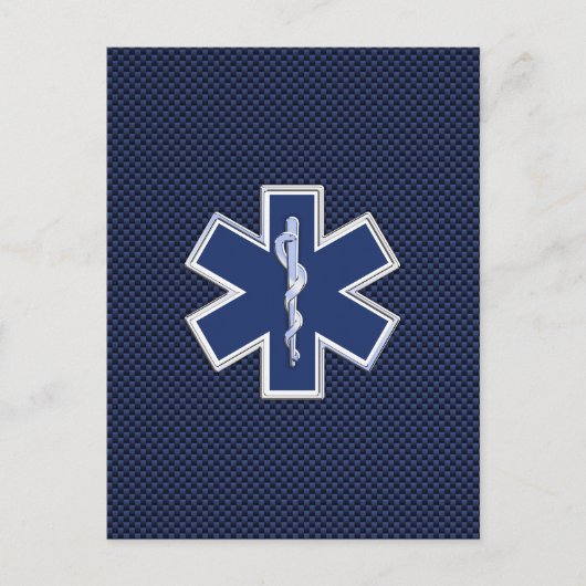 Star of Life Paramedic EMS auf blauem Kohlenstofff Postkarte (Vorderseite)