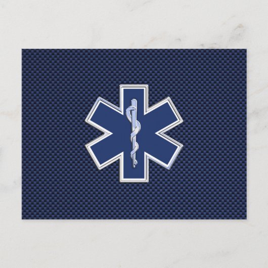 Star of Life Paramedic EMS auf blauem Kohlenstofff Postkarte (Vorderseite)
