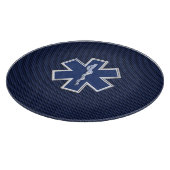 Star of Life Paramedic EMS auf blauem Kohlenstofff Schneidebrett (Ecke)