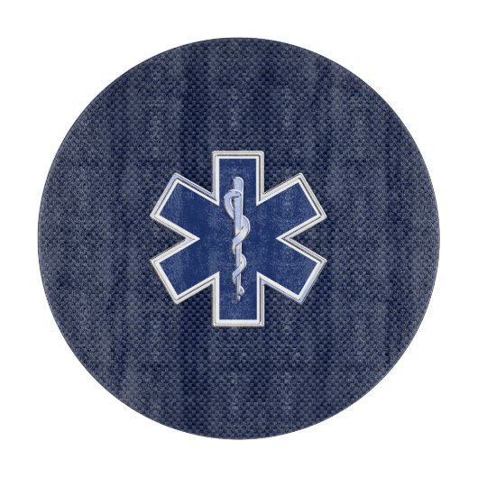 Star of Life Paramedic EMS auf blauem Kohlenstofff Schneidebrett (Vorderseite)