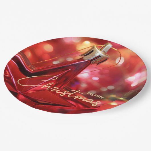 Star Ornament Frohe Weihnachten Pappteller (Schrägansicht)