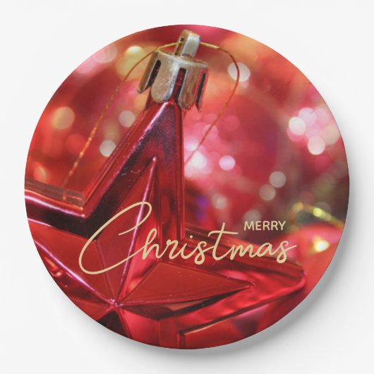 Star Ornament Frohe Weihnachten Pappteller (Vorderseite)