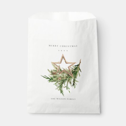 Star Ornament Pine Branch Fauna Frohe Weihnachten Geschenktütchen (Vorderseite)