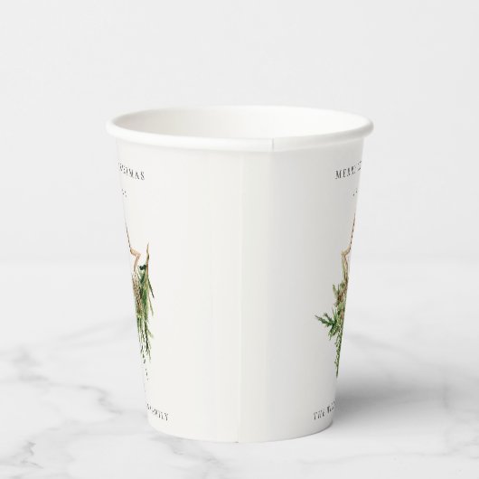 Star Ornament Pine Branch Fauna Frohe Weihnachten Pappbecher (Rechts)