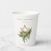 Star Ornament Pine Branch Fauna Frohe Weihnachten Pappbecher (Vorderseite)