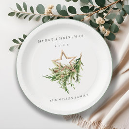 Star Ornament Pine Branch Fauna Frohe Weihnachten Pappteller