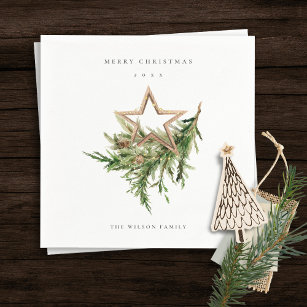 Star Ornament Pine Branch Fauna Frohe Weihnachten Serviette