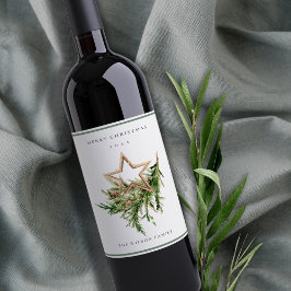 Star Ornament Pine Branch Fauna Frohe Weihnachten Weinetikett