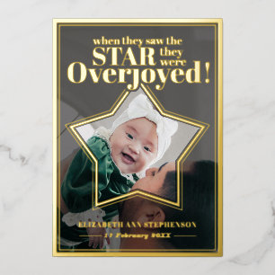 Star Overjoyed Baby Foto Erstes Weihnachtsfest Folien Feiertagskarte