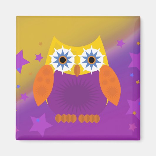 Star Owl - Gelborange Lila Magnet (Vorne)