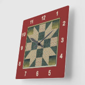 Star Patch Quilt Block Gold & Green Quadratische Wanduhr (Winkel)