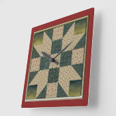 Star Patch Quilt Gold & Green keine Zahlen Quadratische Wanduhr (Winkel)