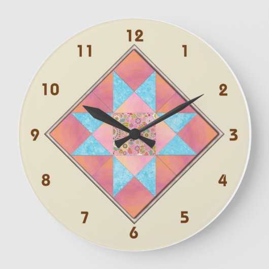 Star Patch Sunset & Water Quilt Block Große Wanduhr (Vorderseite)
