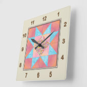 Star Patch Sunset & Water Quilt Block Quadratische Wanduhr (Winkel)
