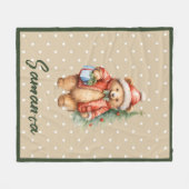 Star pattern christmas bear green beige name fleecedecke (Vorderseite (Horizontal))